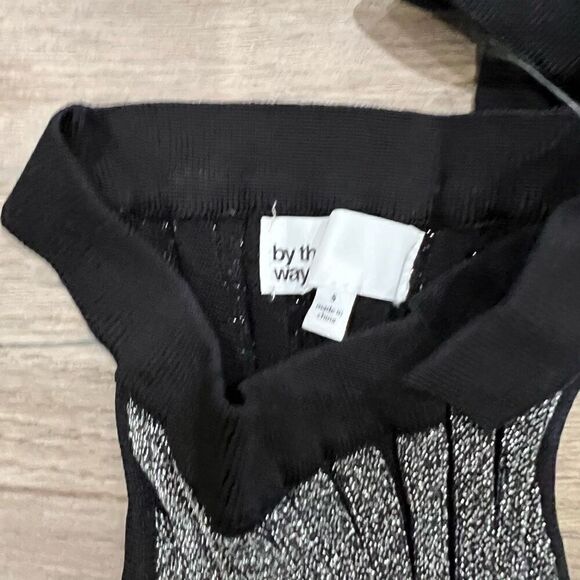 (NWT) By the Way Women's Silver Black Metallic Ribbed Bodycon Dress Size Small - Picture 2 of 4